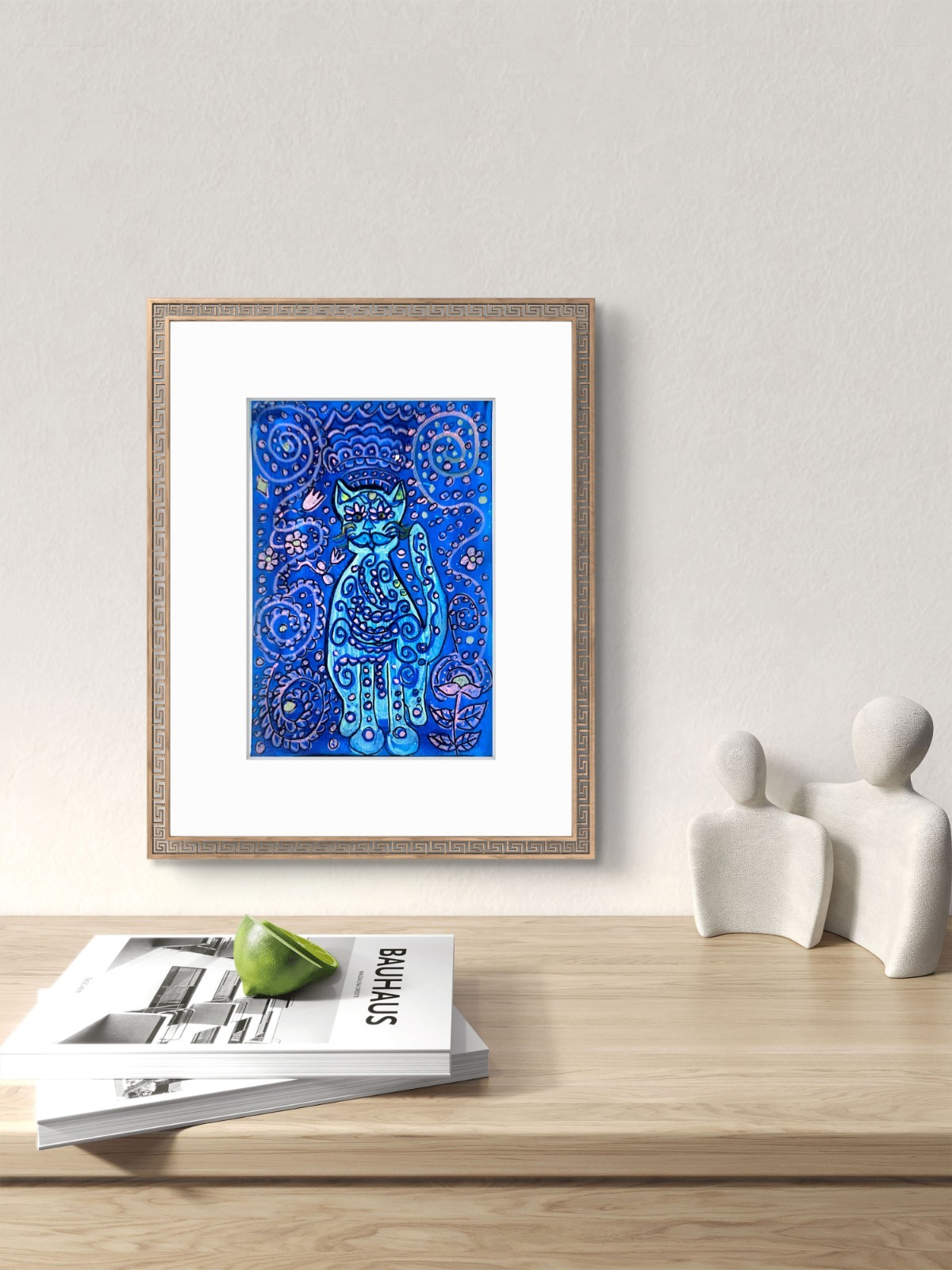 Mystical Cat Contemporary Expressionist Original Art Acrylic On Paper 9×6 Signed