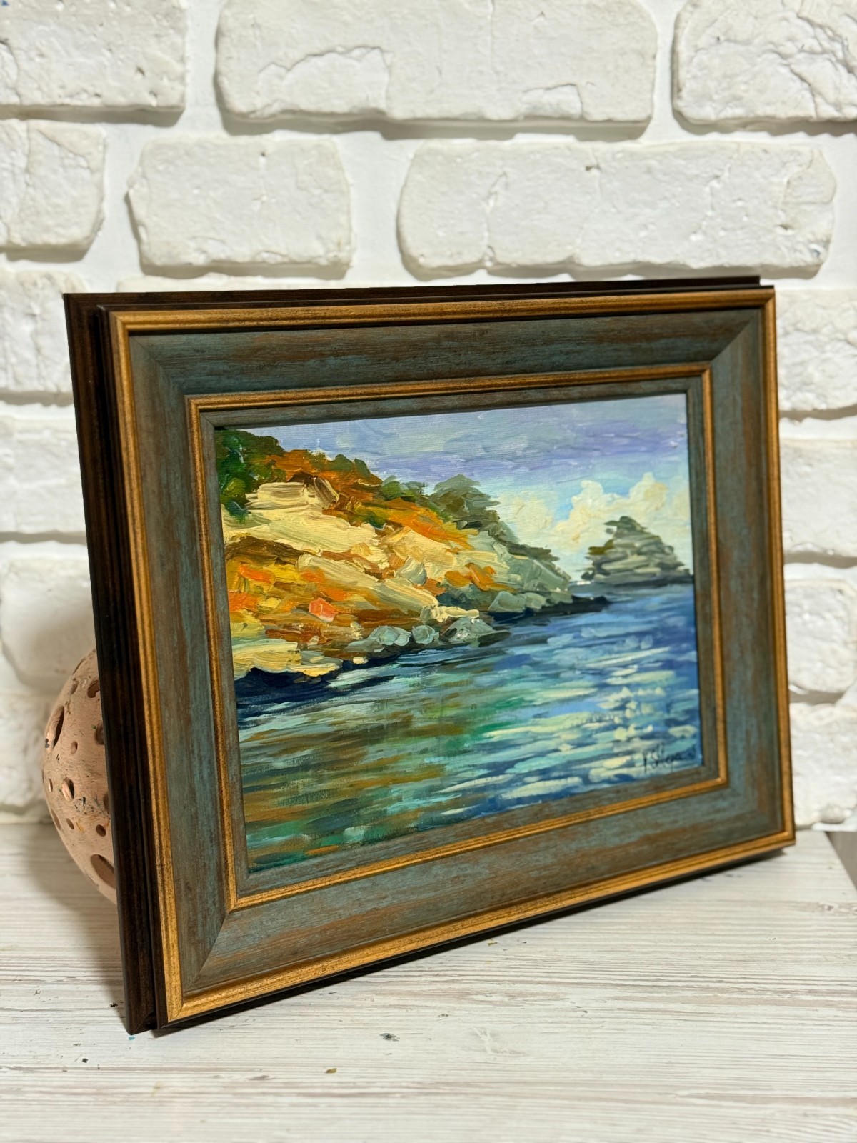 Seascape Original Oil Painting Mountains Art Nautical Plein Air 11x14in FRAMED