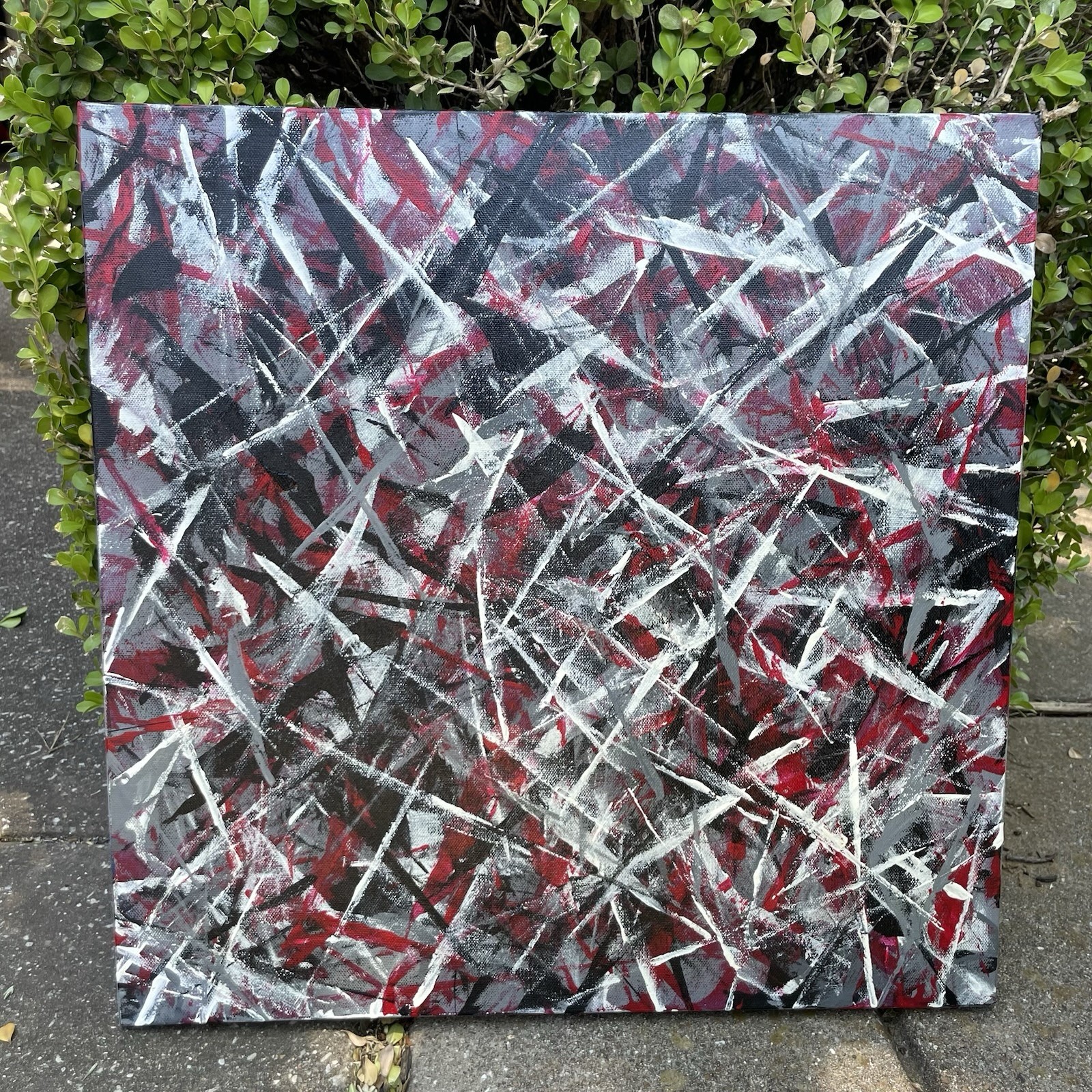 NEW! Abstract Art 20″ x 20” Red Black Gray White Acrylic