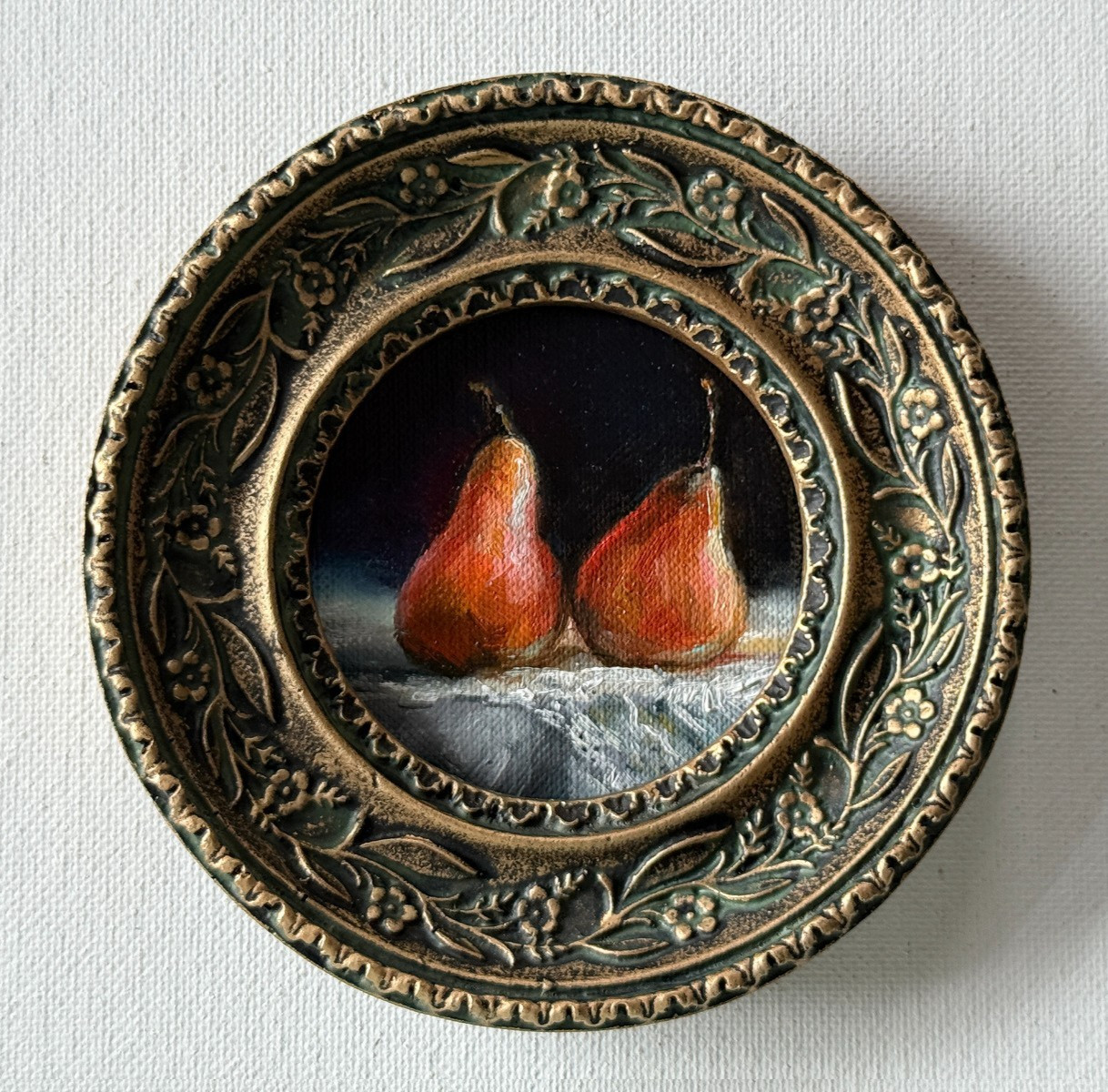 Miniature Pear Painting – Original Art Still Life – Classic Small Food Art