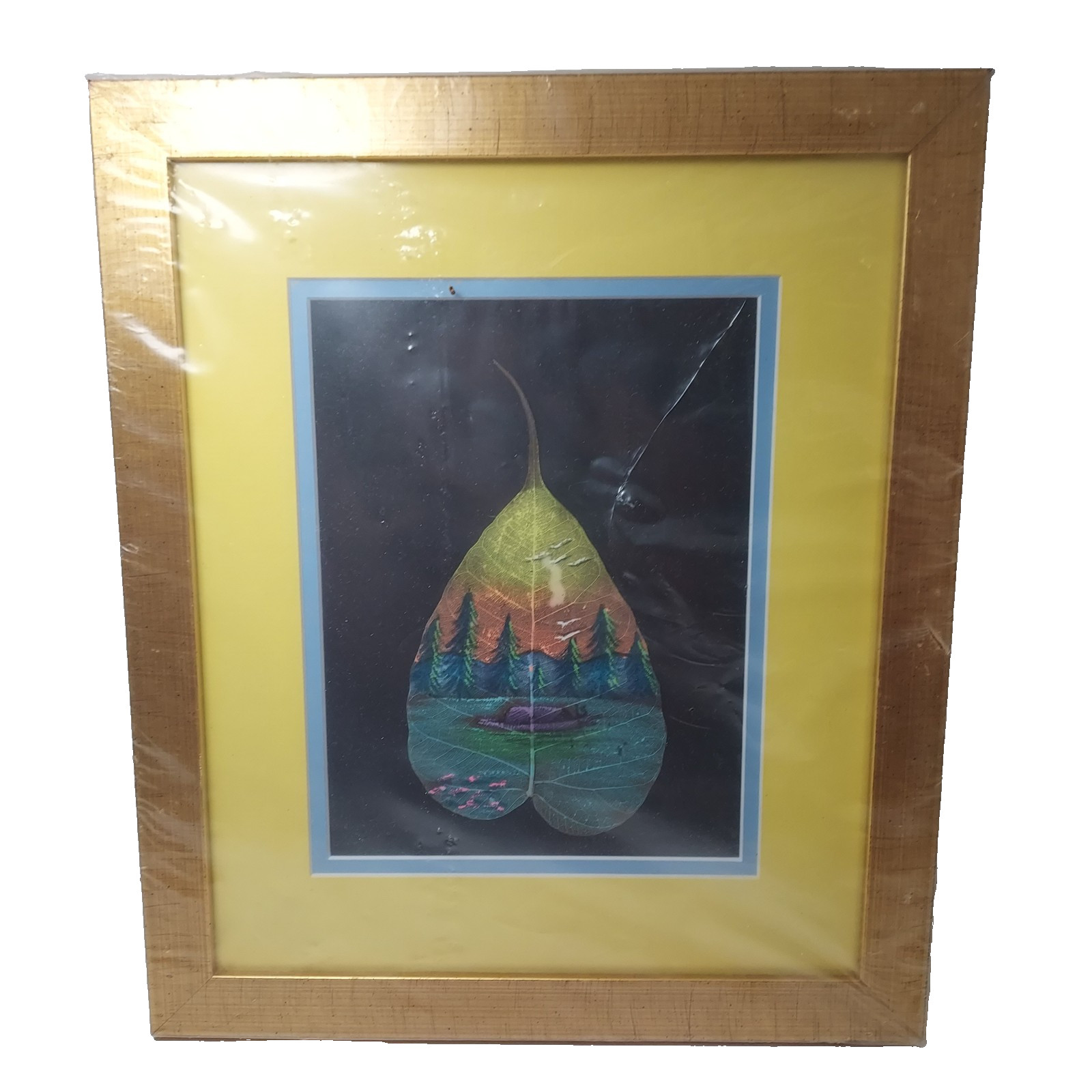LePakshi Peepal PiPal Leaf Hand Painted Outdoor Scene Framed Art Beautiful