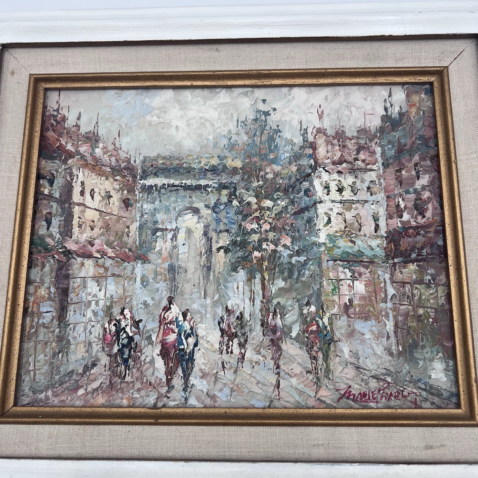 ORIGINAL 70s MARIE CHARLOT Framed Impasto Oil Painting Paris Street Scene Signed
