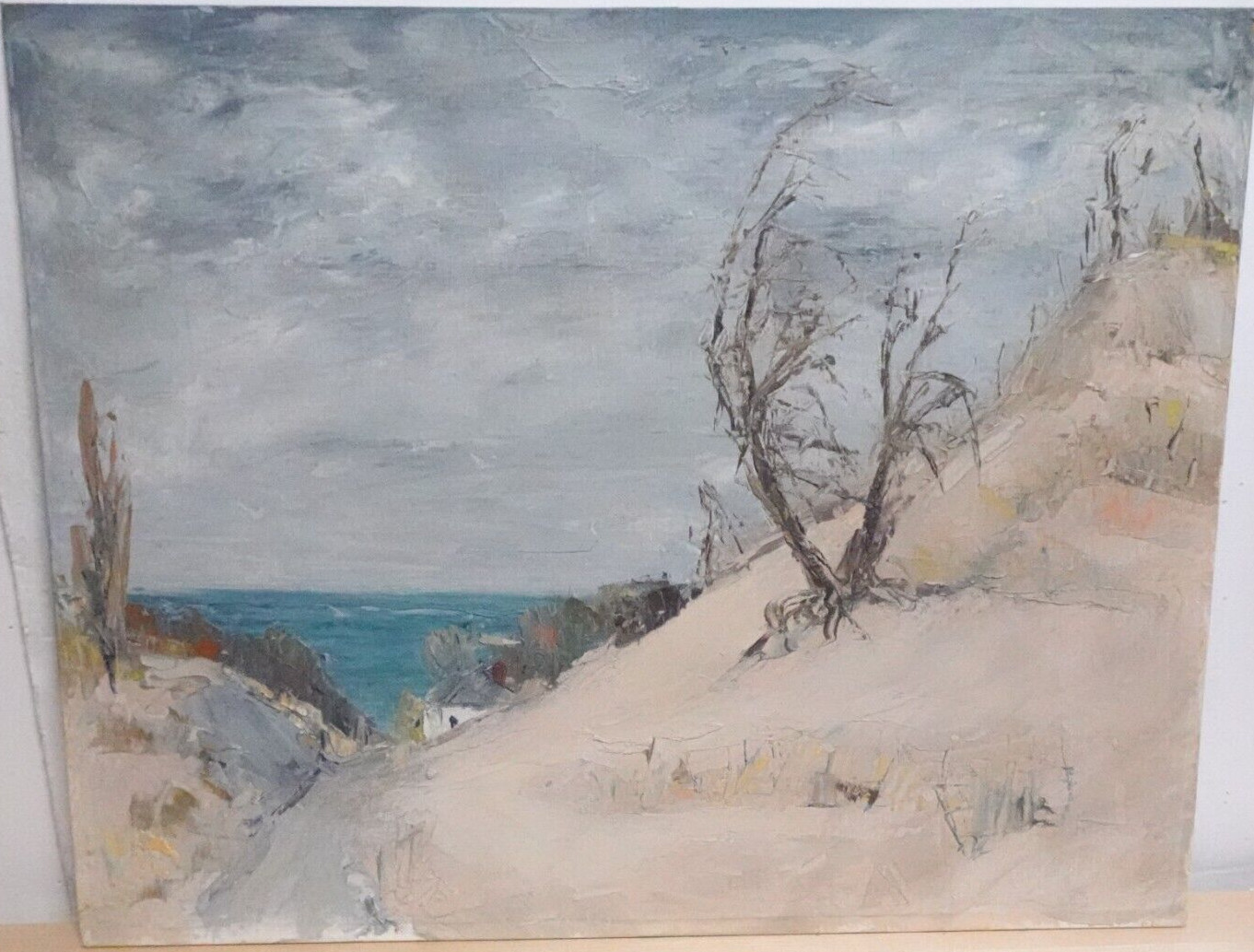 SANDY BEACH OCEANVIEW SCENE HOMESTEAD LANDSCAPE PAINTING UNSIGNED