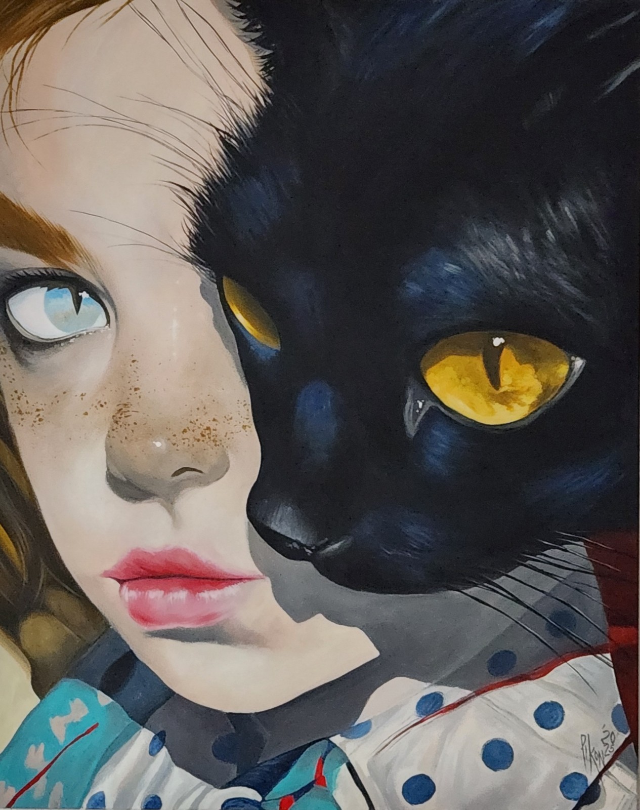 PIKON CAT EYES PAINTING ACRYLIC UNIQUE PAINTING CAT GIRL PORTRAIT ROGER HOUSE New