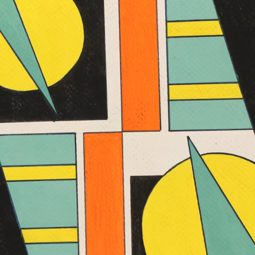 Vintage Geometric Double-Sided Gouache Painting, 20th century -abstract, mcm-