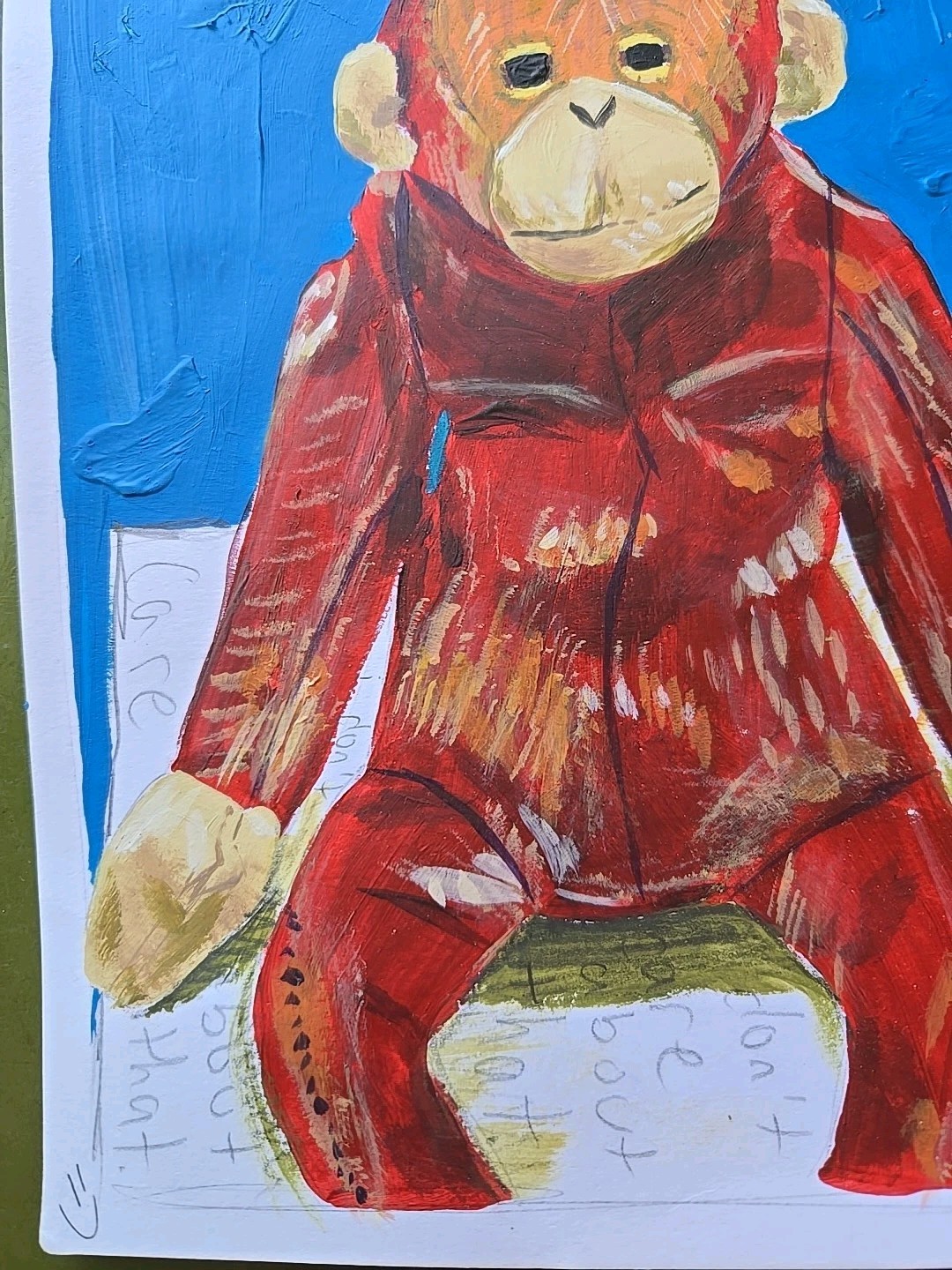 OOAK Original Acrylic Art Painting On Paper 12″ X 9″ Pair 2 Monkeys Creepy Funny