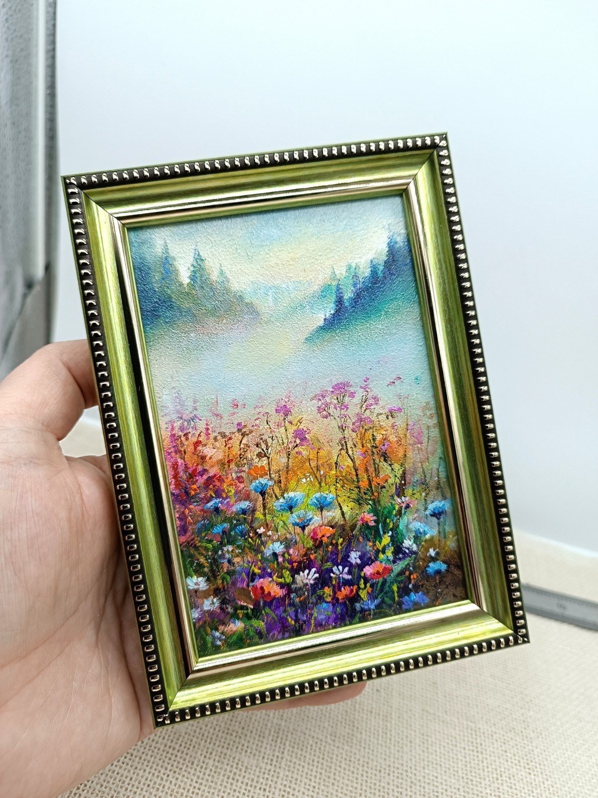 Meadow Flowers Original Oil Painting 4×6 Framed Signed Wildflower Landscape Art