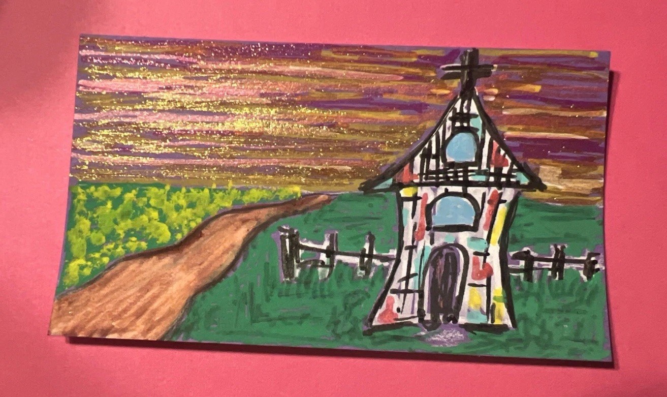 Aceo Old Church Art Card Signed Original