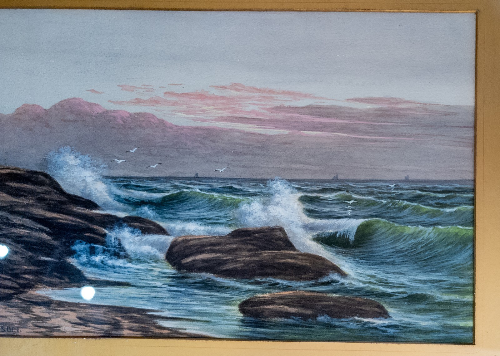 Antique Charles Grant Davidson Watercolor Painting of Seashore Waves Luminist