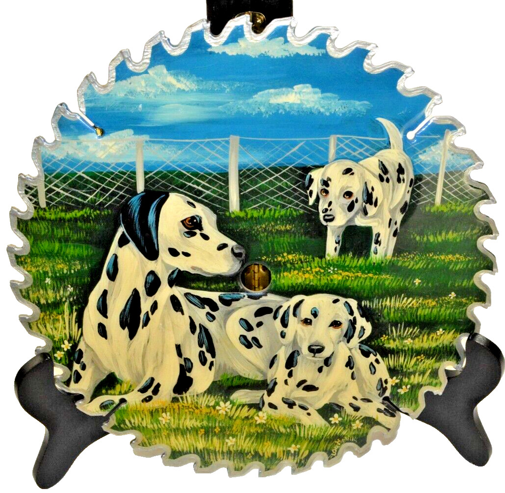 Three Dalmations by Lori Mills heavy Laquer Top Custom Painted 10″ Saw Blade