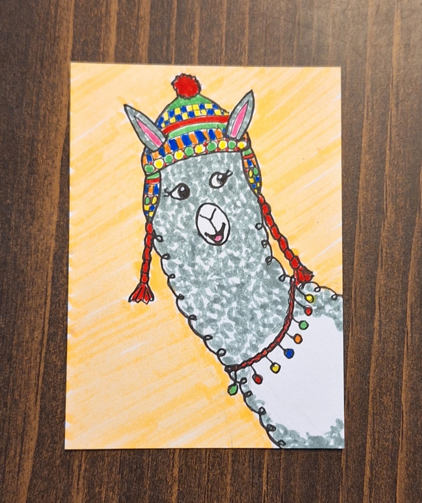 ACEO Original Inca Alpaca Cartoon Watercolor Painting by Sandrajean Smith