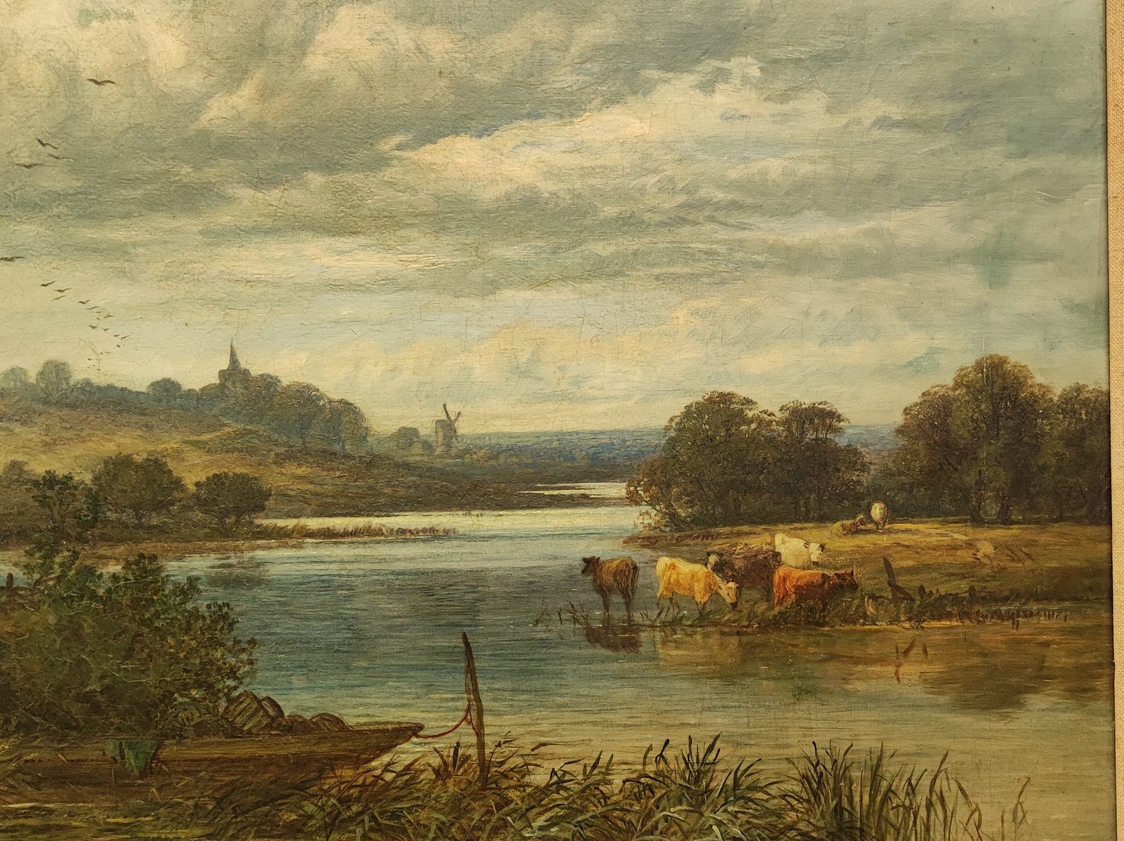SIGNED 19TH CENTURY LARGE ORIGINAL OIL PAINTING ENGLISH PASTORAL LANDSCAPE