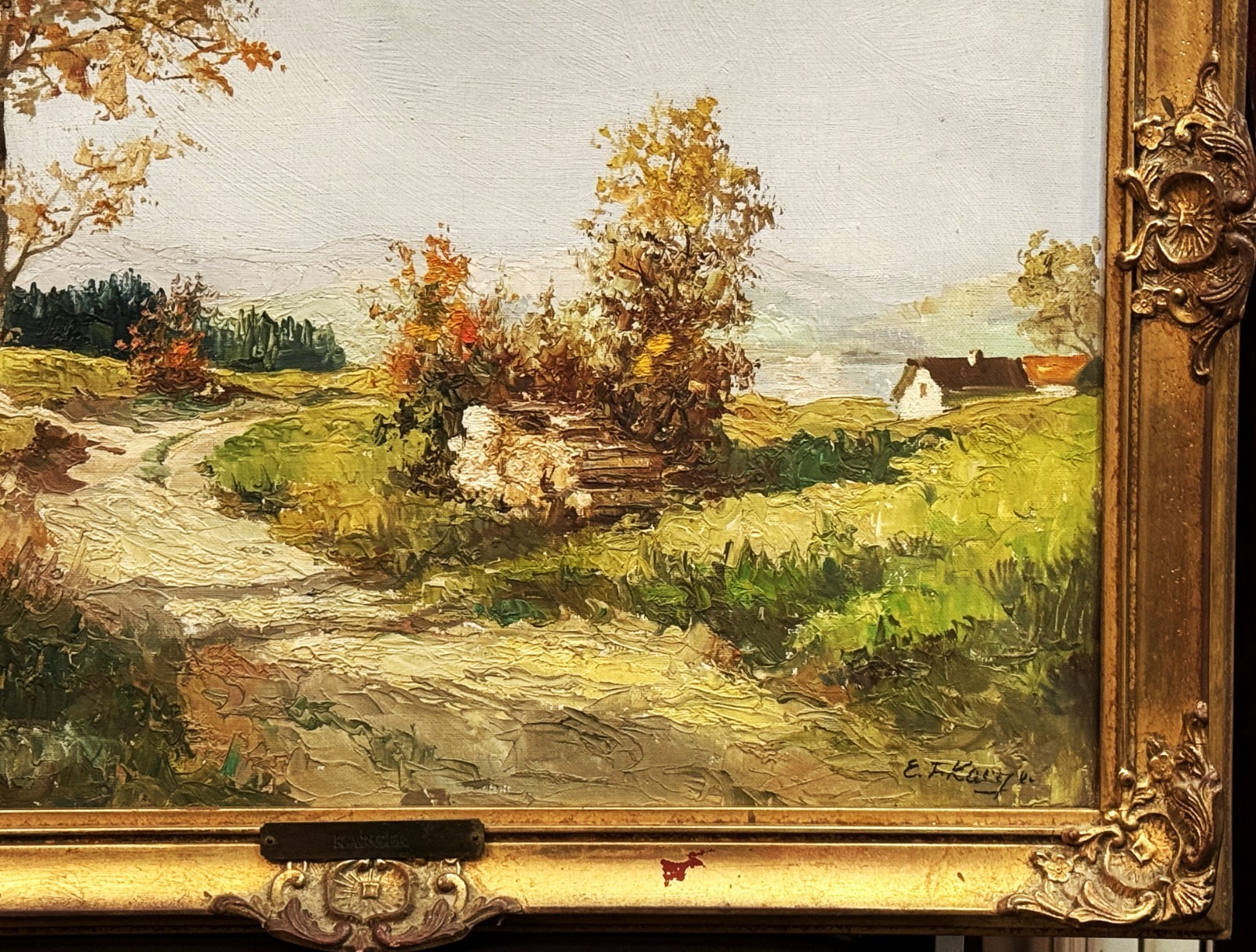 Ernst F. Karger (Austria), VTG E. 20th C Textured O/C Autumnal Landscape, Signed