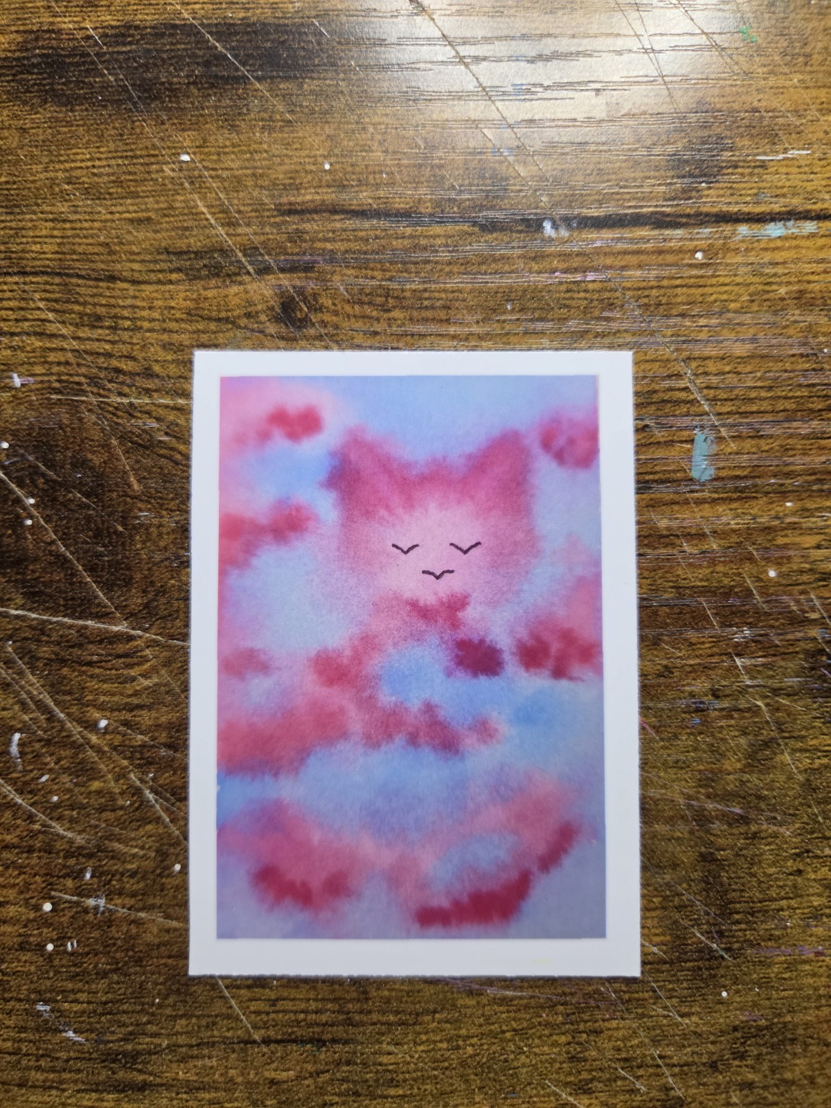 ACEO *Art Print Of an Original Watercolor Cat in the Clouds