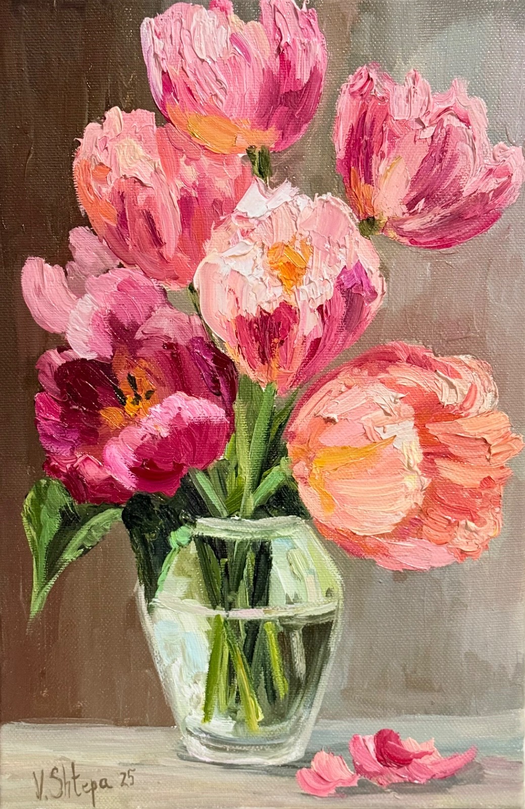 Tulips Flowers Blooming Painting Original Floral Oil Still life Art Canvas 12х8
