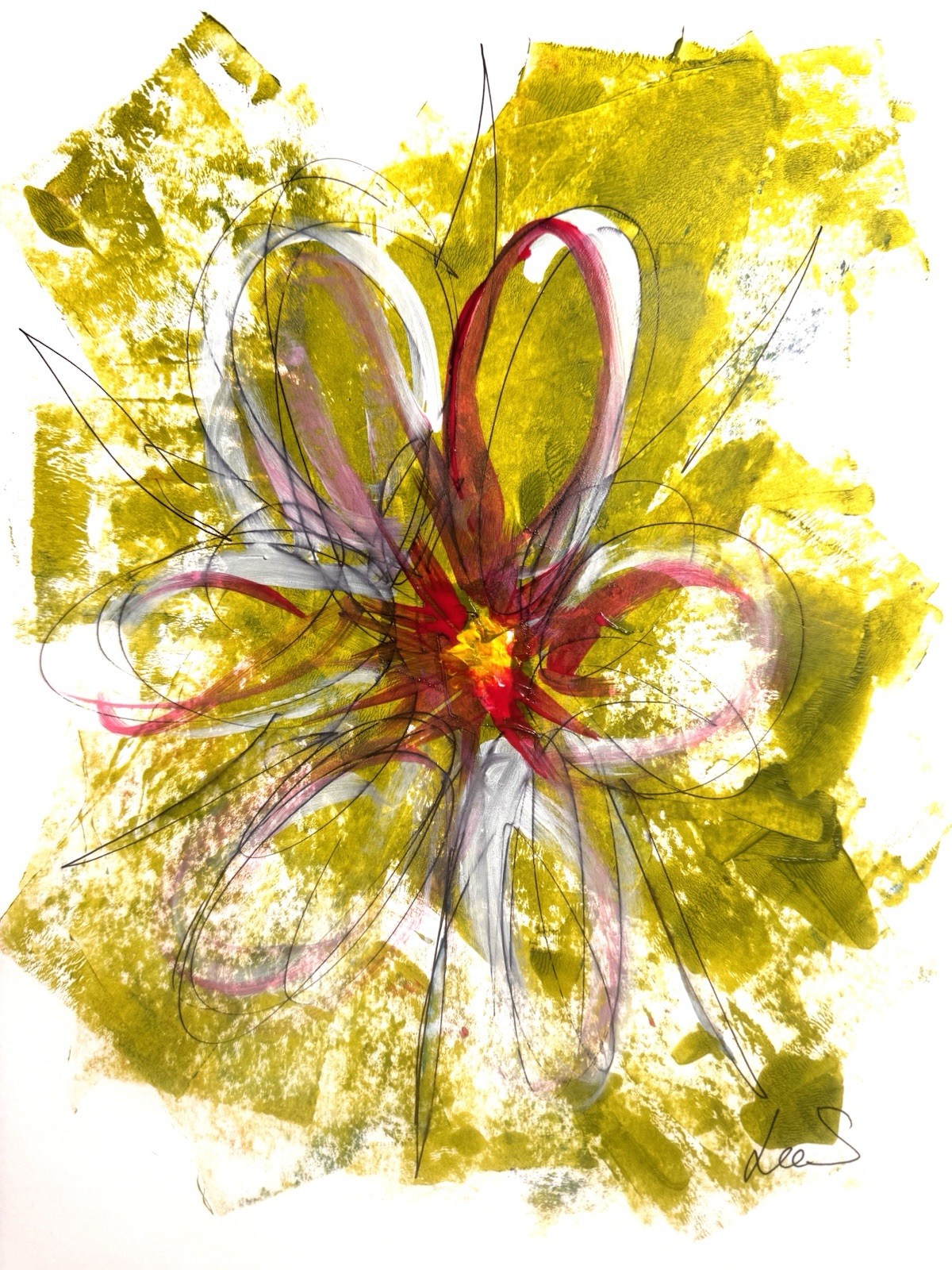 Original Abstract Expressionism 9X12 Flowers Paper Colorful Handmade Signed 9