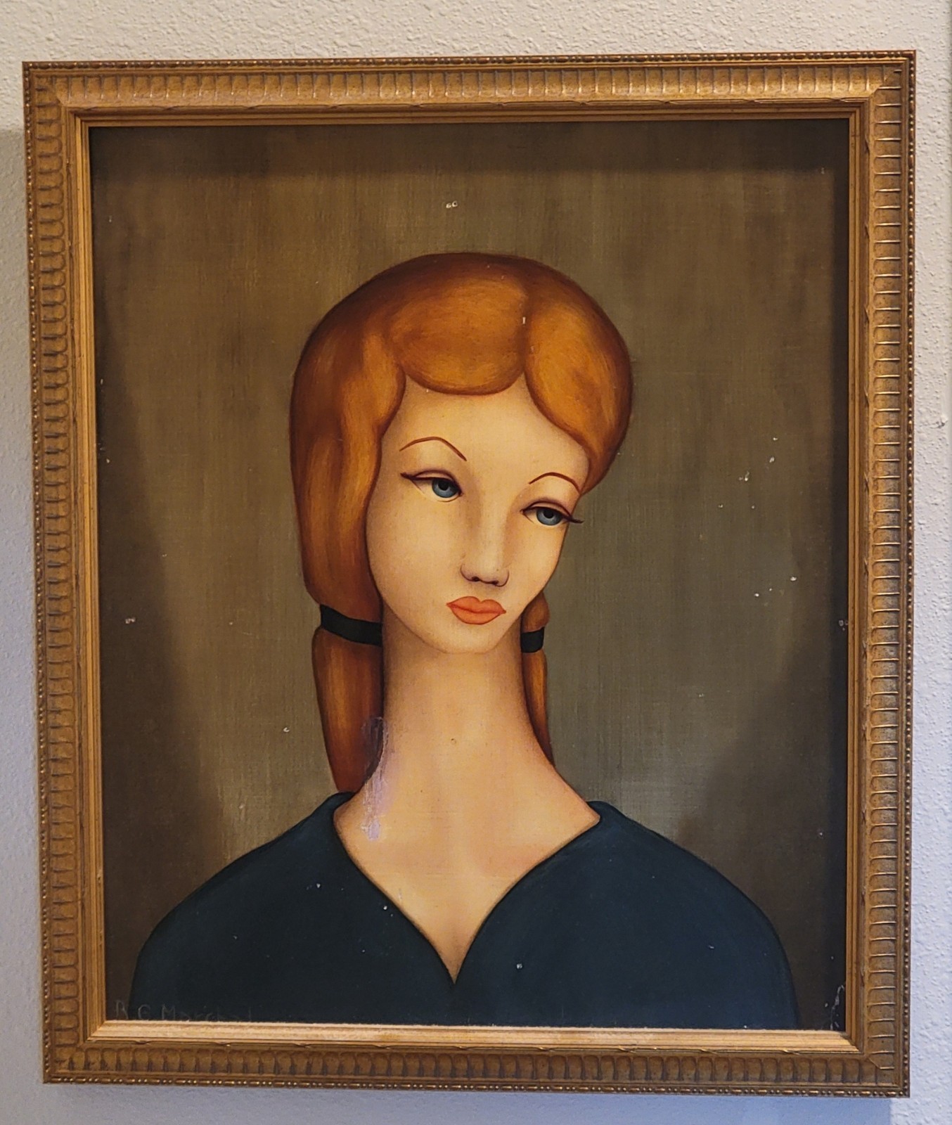 R.G. MARCHAL (French, XXth) Onirique Portrait of a Young Woman Oil on Wood Panel