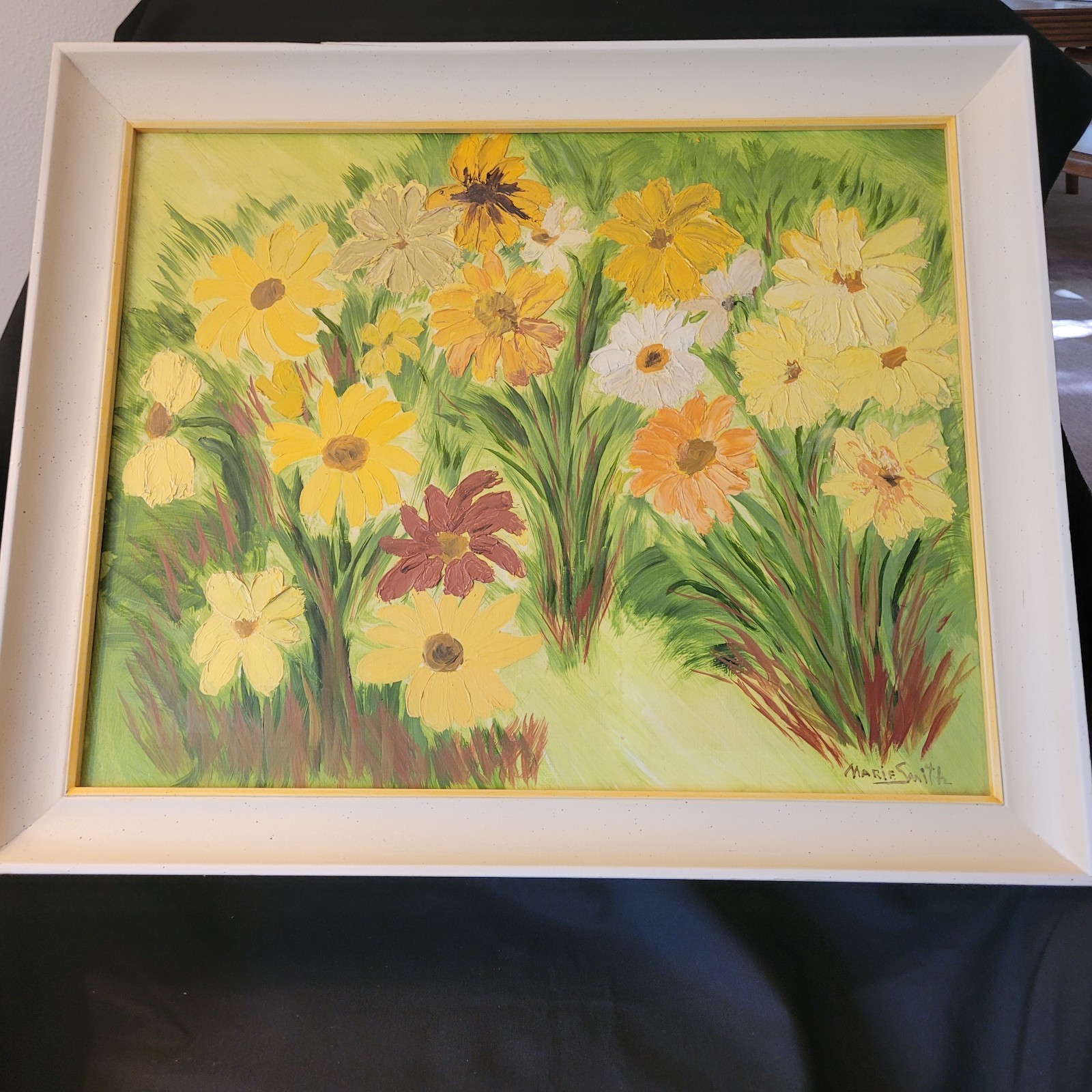 Original Signed Oil Painting Framed Picture of Sunflowers 13 x 19 inches