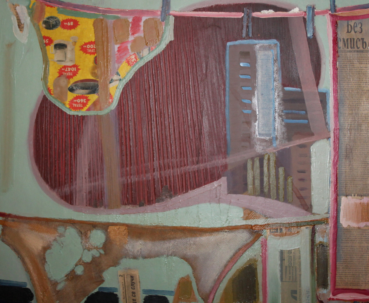 Vintage Large Abstract oil collage painting signed