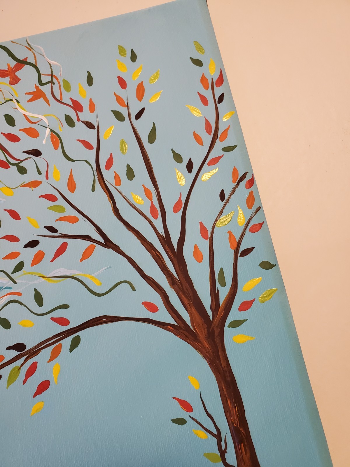 ORIGINAL ABSTRACT TREE FALL LEAVES ARTWORK PAINTING ACRYLIC ON CANVAS 9X12 ooak