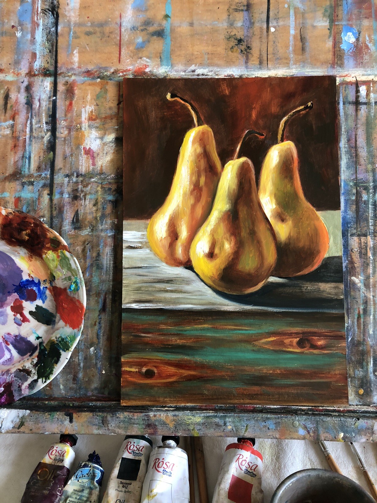 original oil paintings still life fruit , Three Pears, Gift ,Fine Art, Wall Art