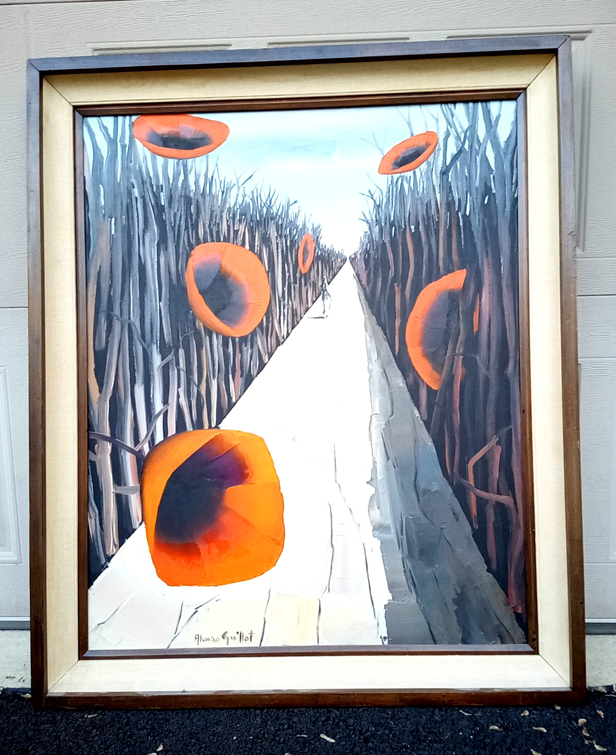 Vintage Alvaro Guillot oil painting surrealist Poppy Field abstract realism