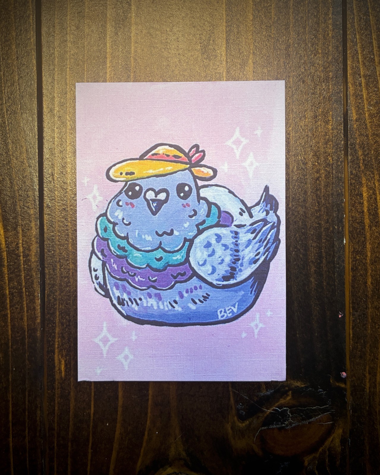ACEO Original Acrylic Painting PRINT Pigeon Hat Sky Mini Art Card