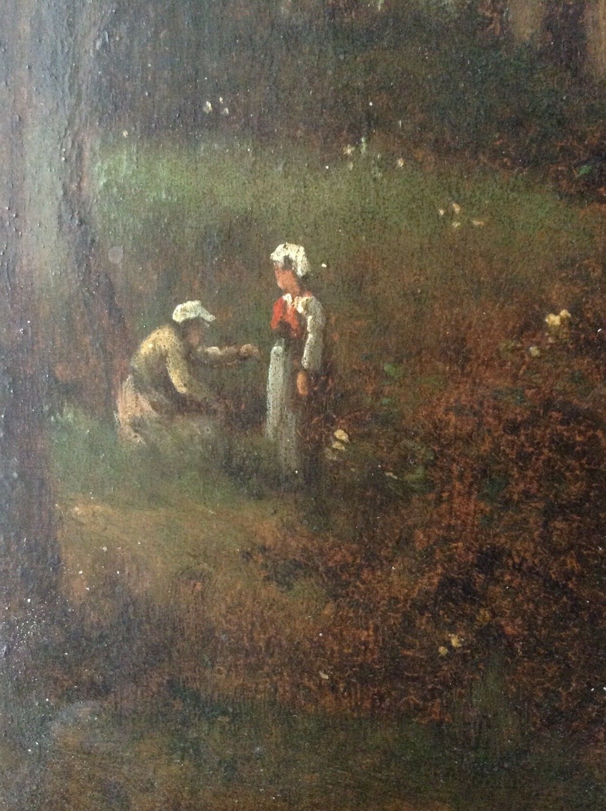 19th Century Andre Julien PREVOST Signed Pupil of COROT Women River Oil on Panel