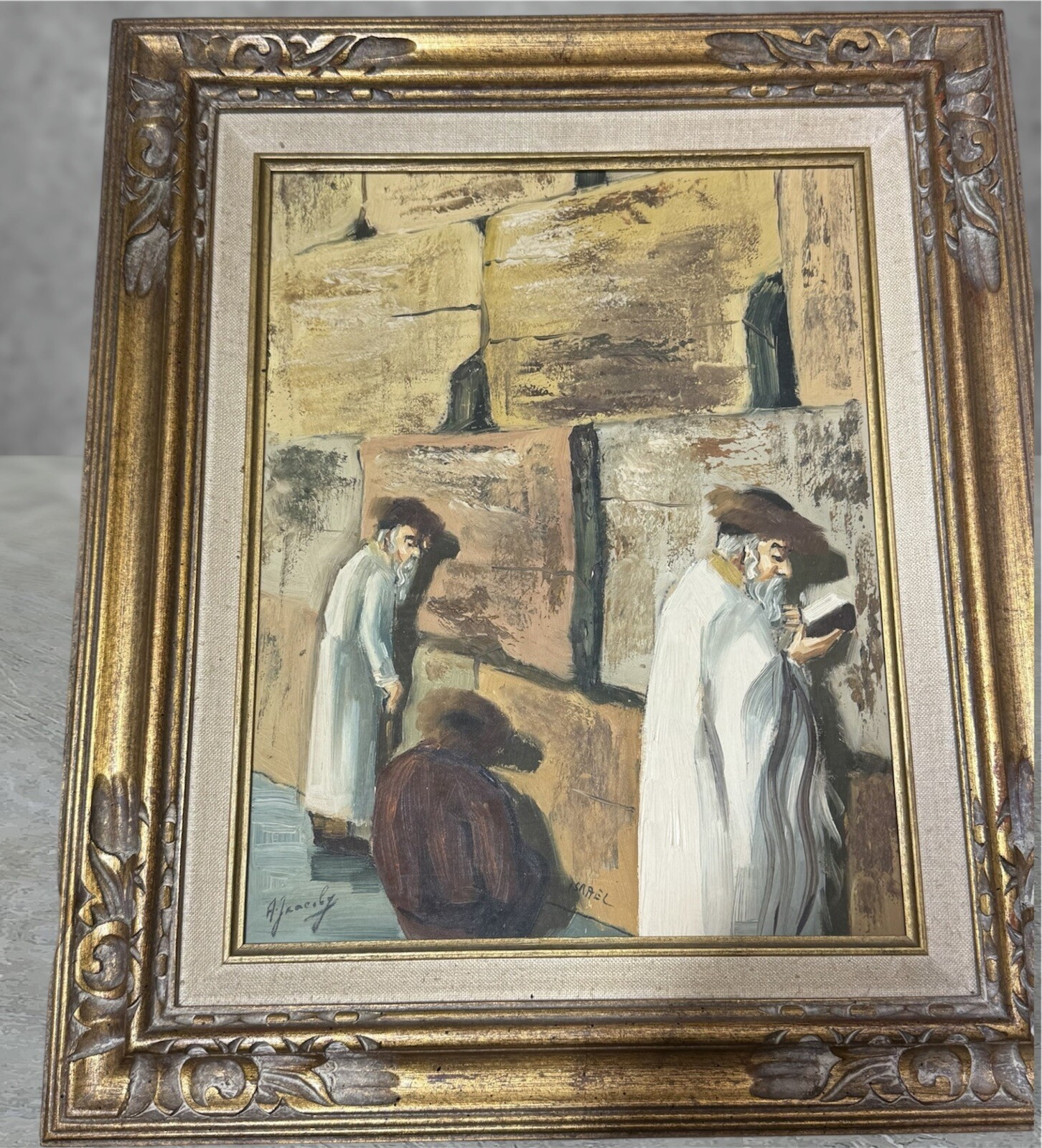 Original Oil Painting on Canvas Jewish Prayer Israel Jerusalem By A. Jacoby