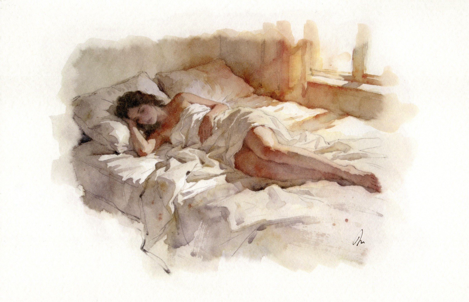 Original Female Figure Muse Watercolor Painting 5.5×8.5 Bookpage Art