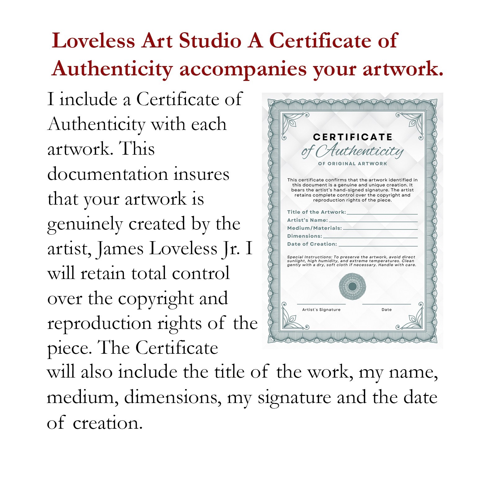 LOVELESS – «GOLDEN LIGHT» on paper 11 X 14 print reproduction with matting