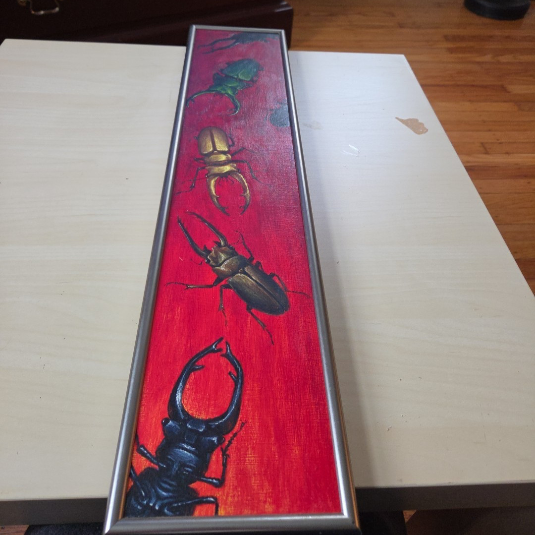 Chris Semtner Original Acrylic Painting «Stag Beetles» – 26″ x 5″ Framed