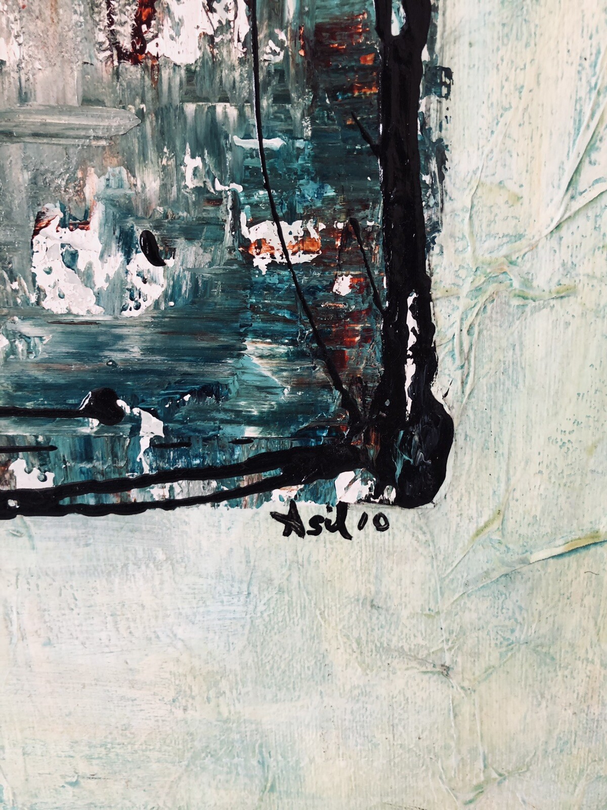 Original Abstract Acrylic Collage Painting By Lisa Carney: “Faded Peppermint”
