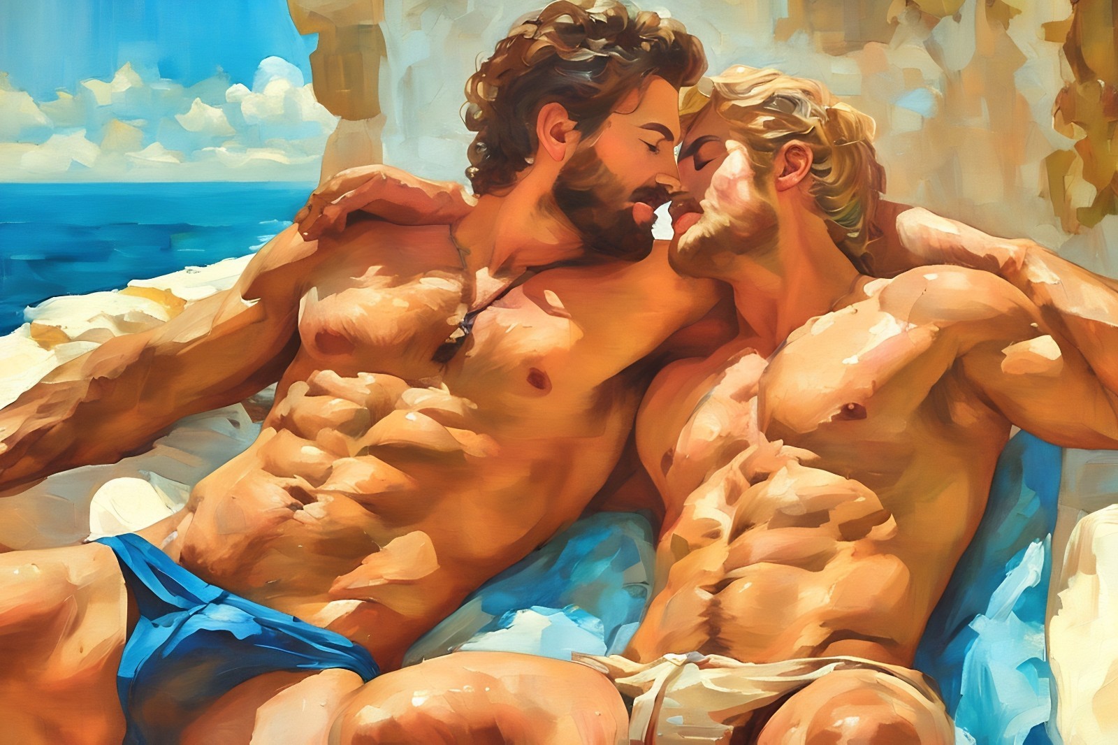 Original gay art giclée painting «Rob & Allen In Mykonos» Signed/Numbered