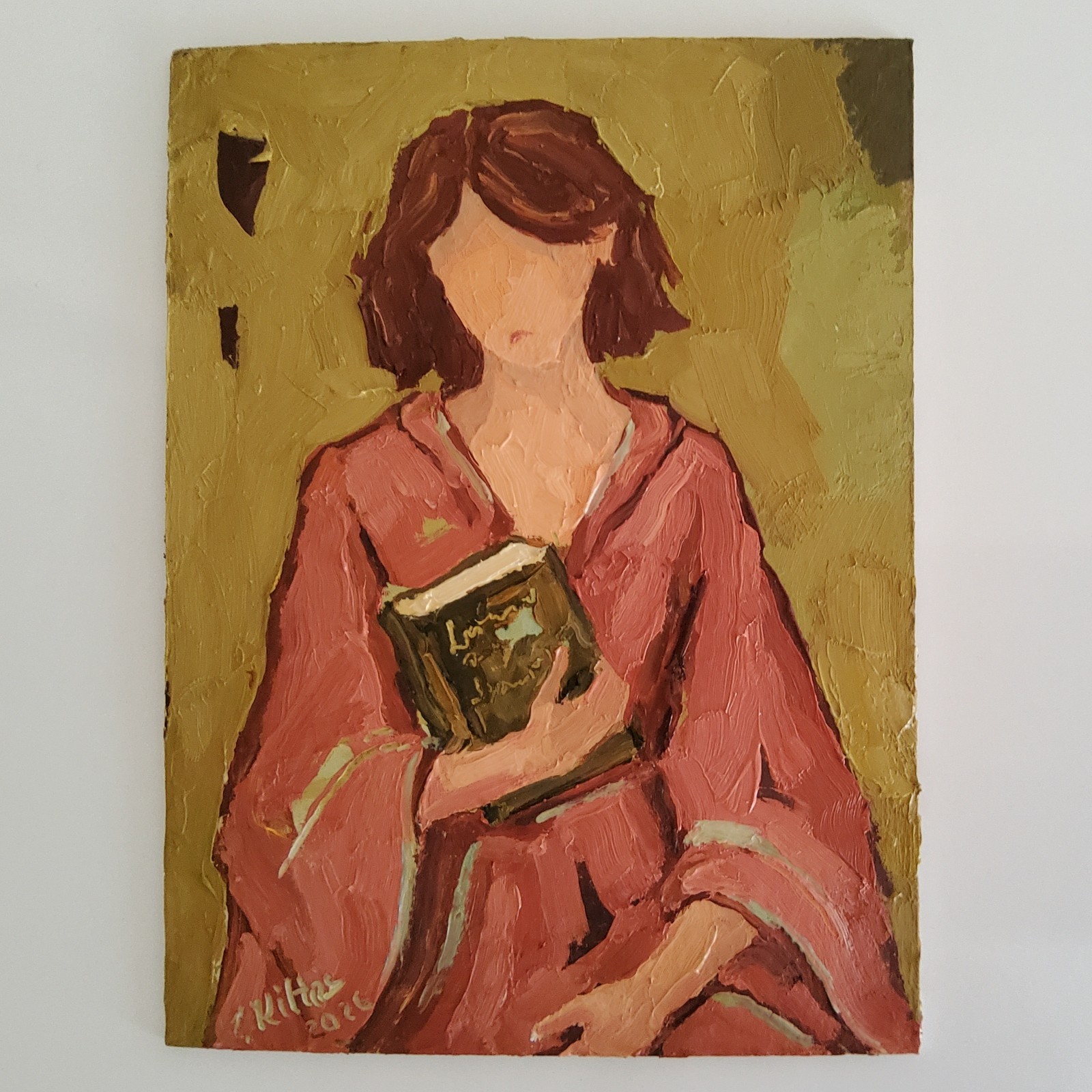 Girl with a Book Painting Oil Original Art Boho Portrait Abstract Modern Painted