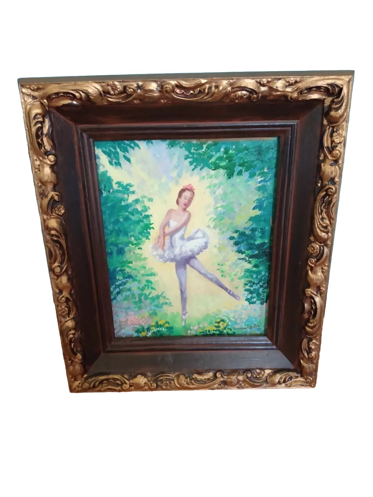 1973 Artist Signed Oil Painting Artwork Art Framed Ballerina Ballet Dancer Dance