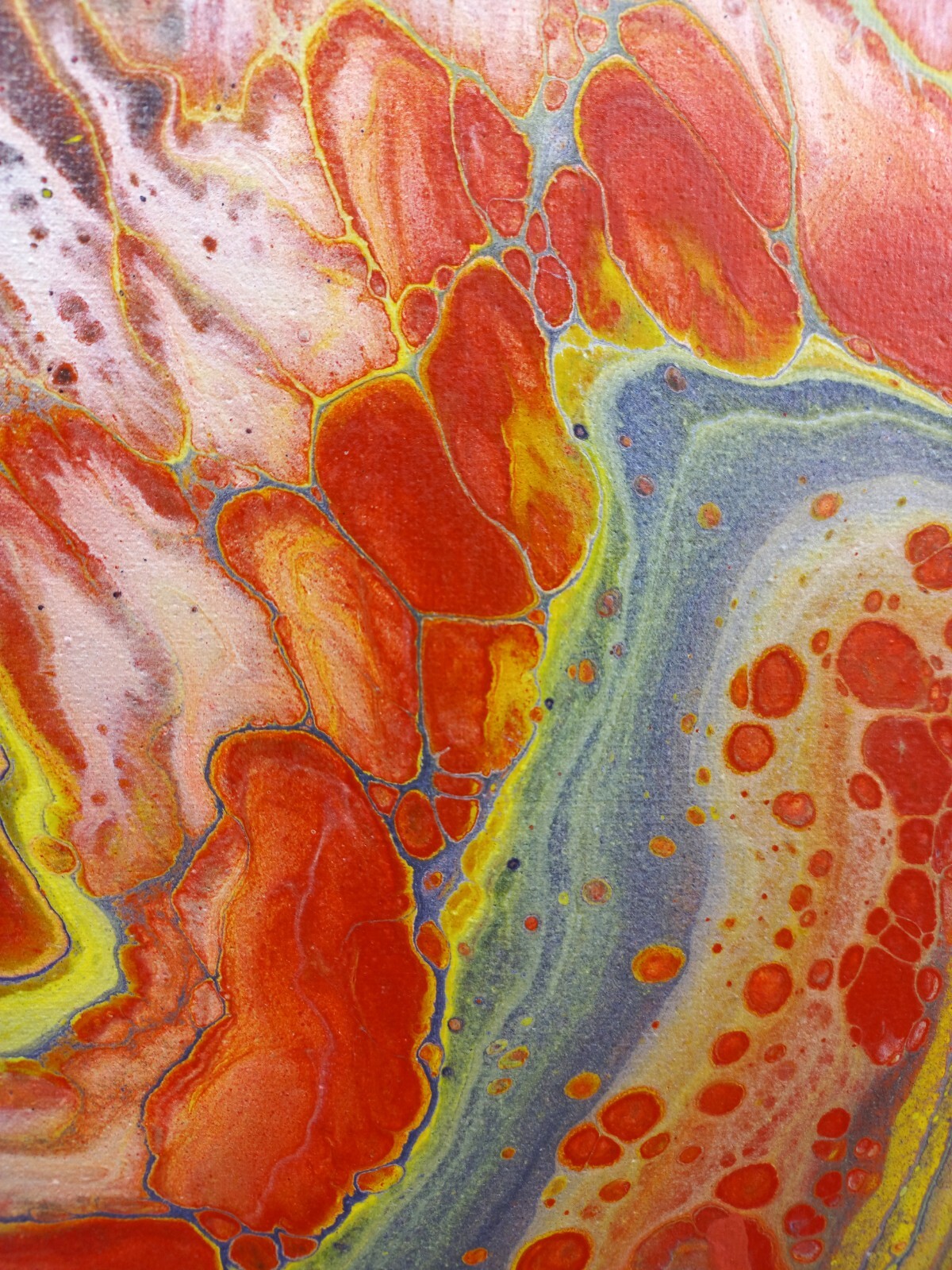 Abstract Red Orange Yellow Fluid Art Acrylic Painting Modern Wall Decor, 16×16