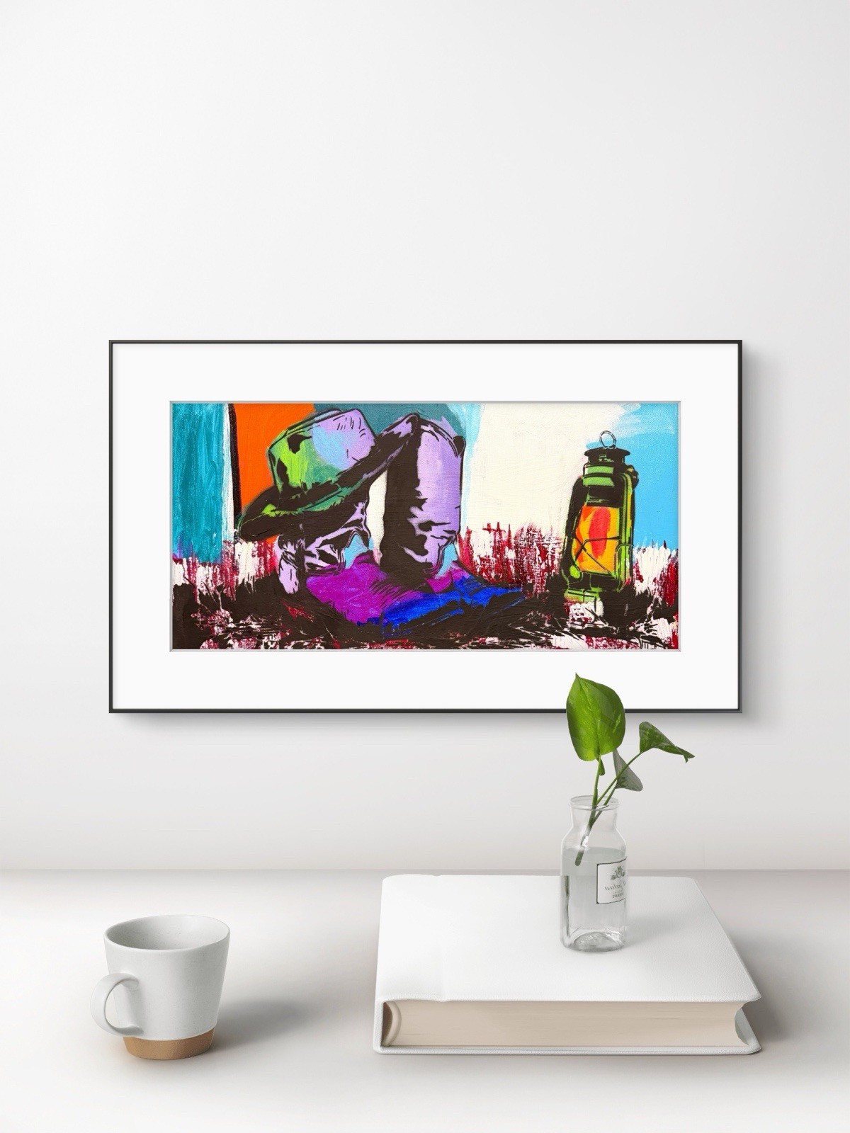 GERARD 12×24 IN-Abstract Expressionist Original Painting Canvas Cowboys