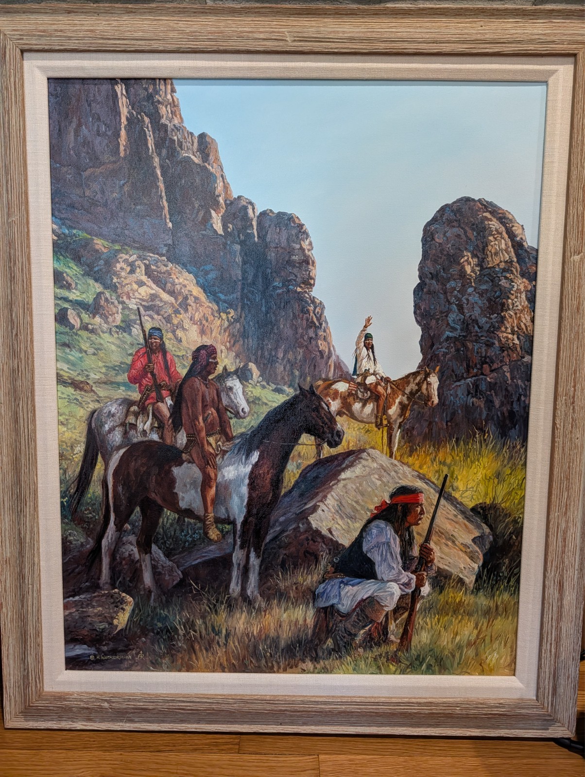 Original Hubert Wackermann Oil Painting «Apache Hideout» 1998 – 30×24 Framed
