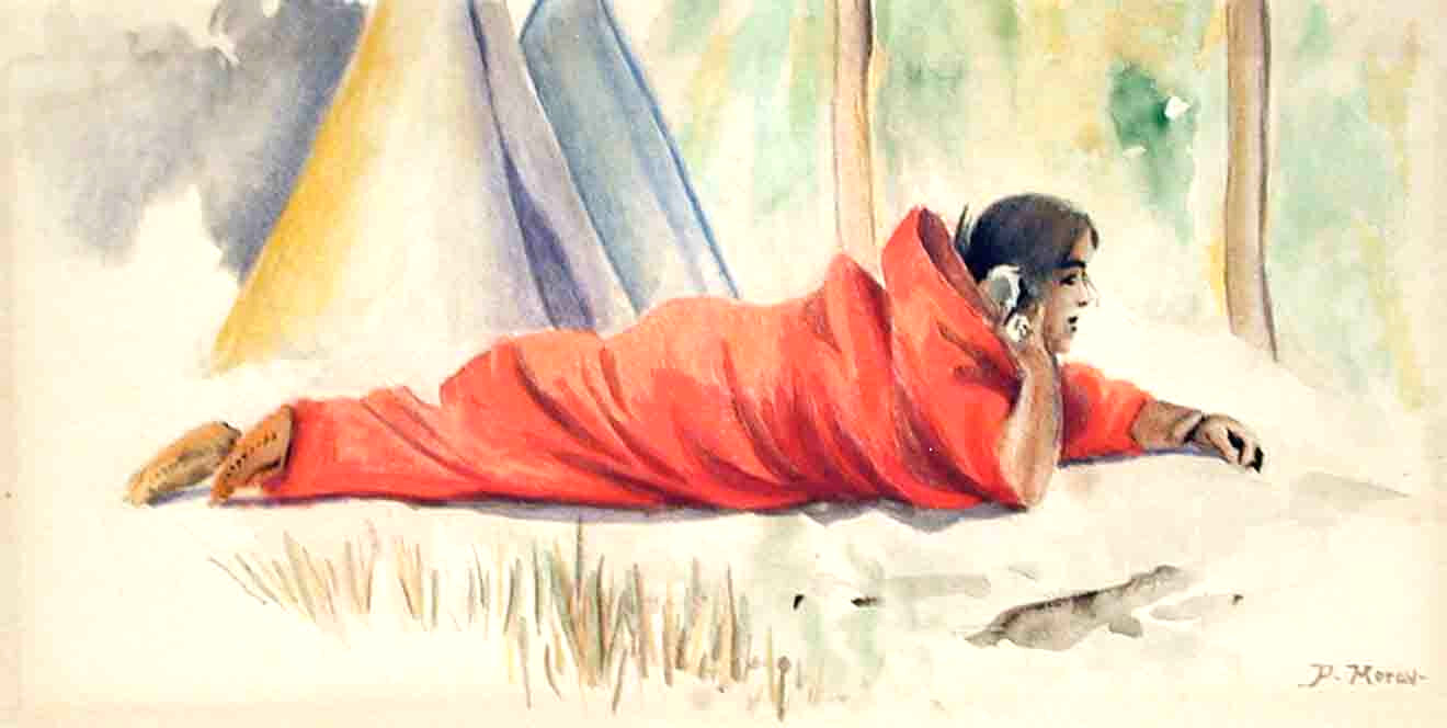 Pennsylvania Watercolor PETER MORAN ‘Indian Maiden’, 6″ x 10.5″