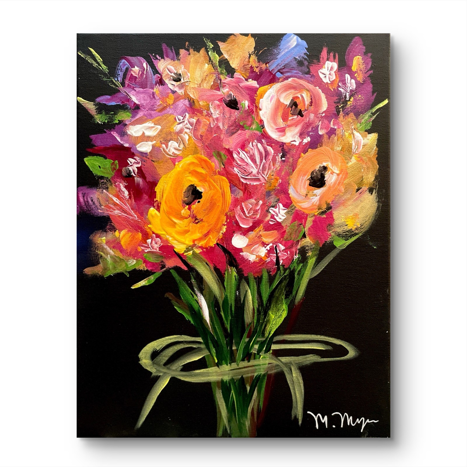 Mary Myers Original Abstract Expressionism 11×14 Vibrant Floral Bouquet Signed