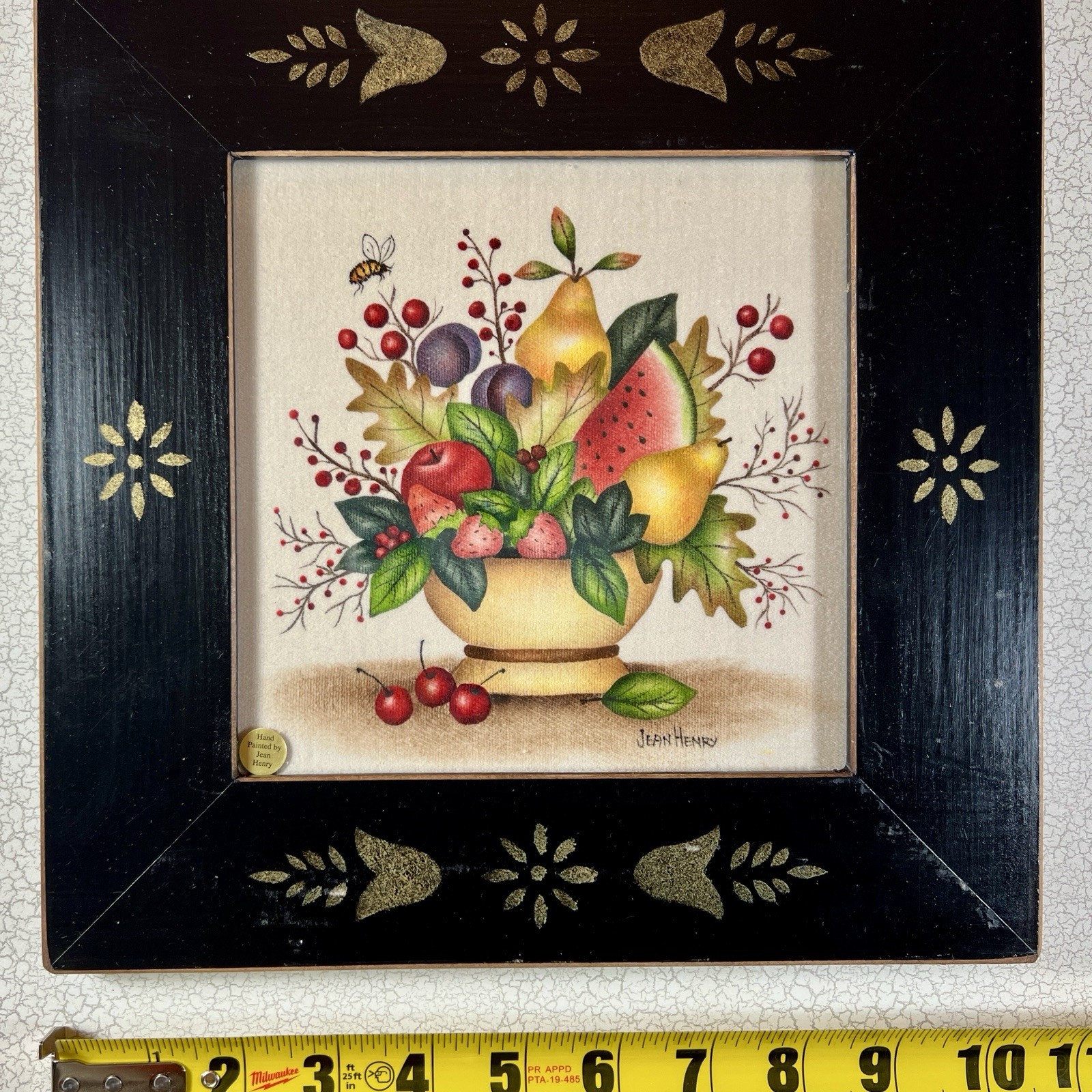 Theorem Painting by Jean Henry: “Gold Fruit Bowl w/ Cherries and Bee” (46)