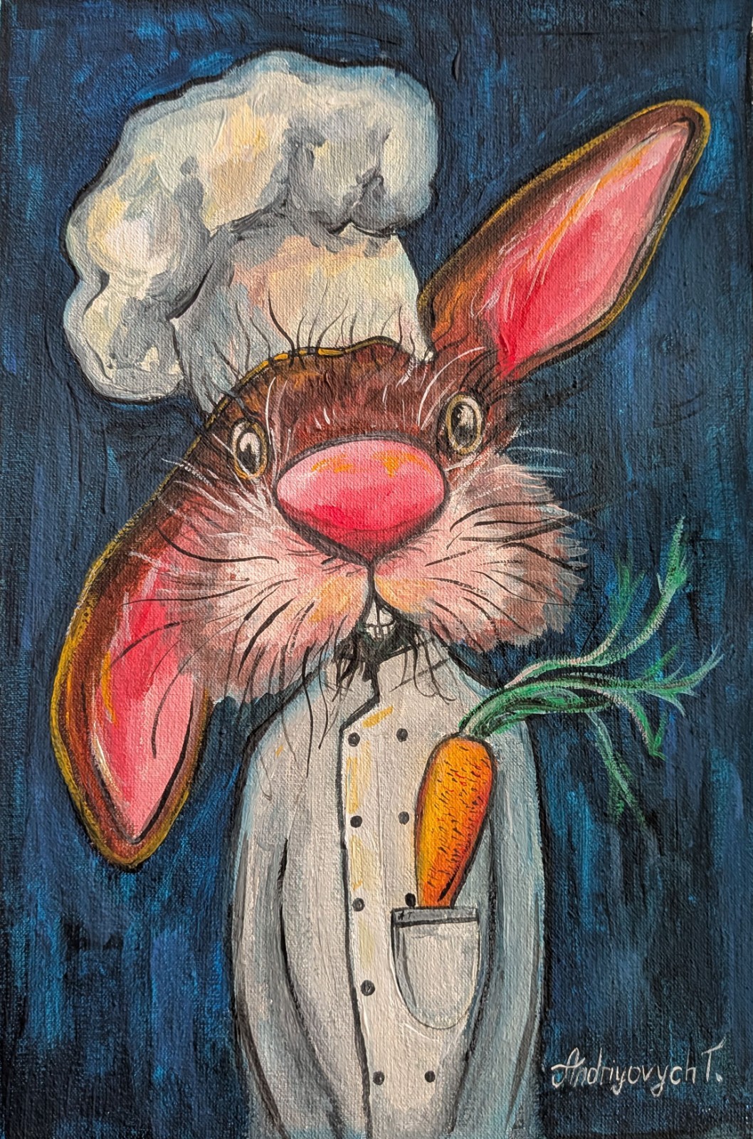 art 742 original painting oil on canvas 30×20 cm (12×8 in) – Kitchen animals pet
