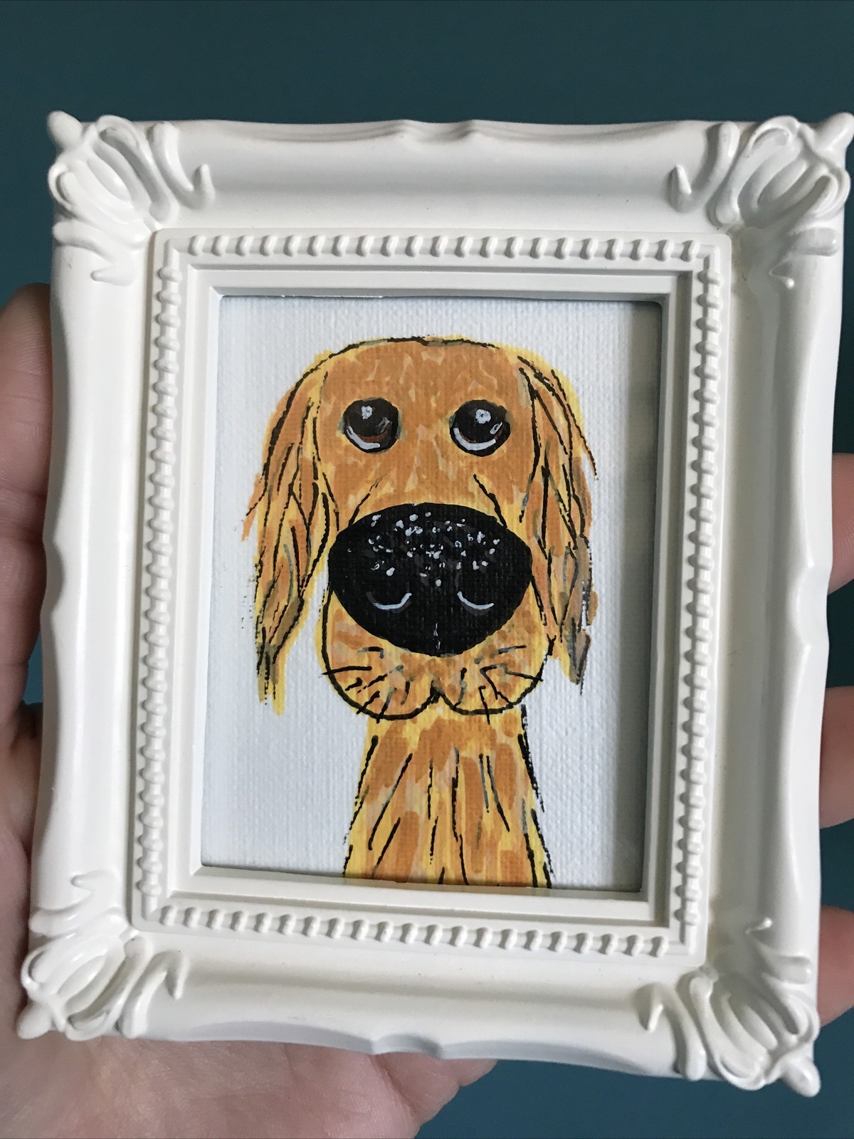 Funny Dog cute,Original Painting On Paper,3/4,framed,miniature,small,mini