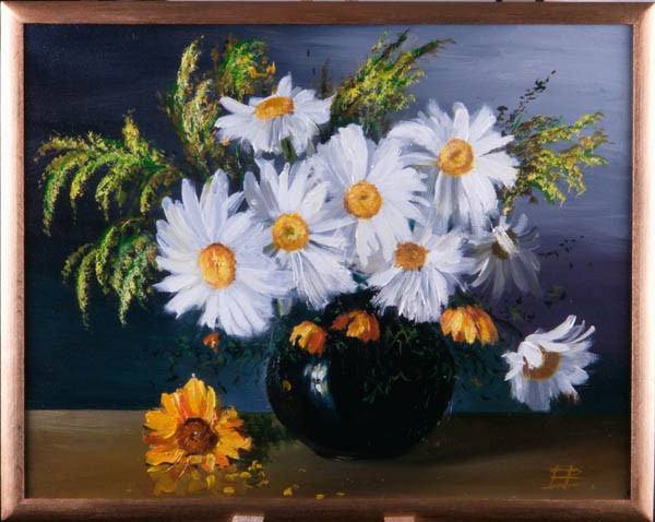 Unnamed (Daisies in Black Vase) | Oil on Canvas | Painting