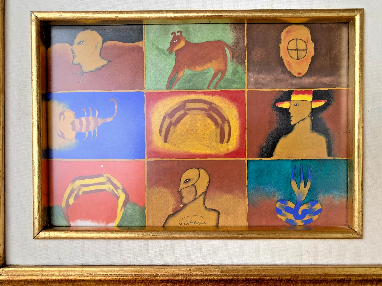 Listed Mexican Artist Soid Pastrana Original Painting Ex Cond Faces & Scorpion