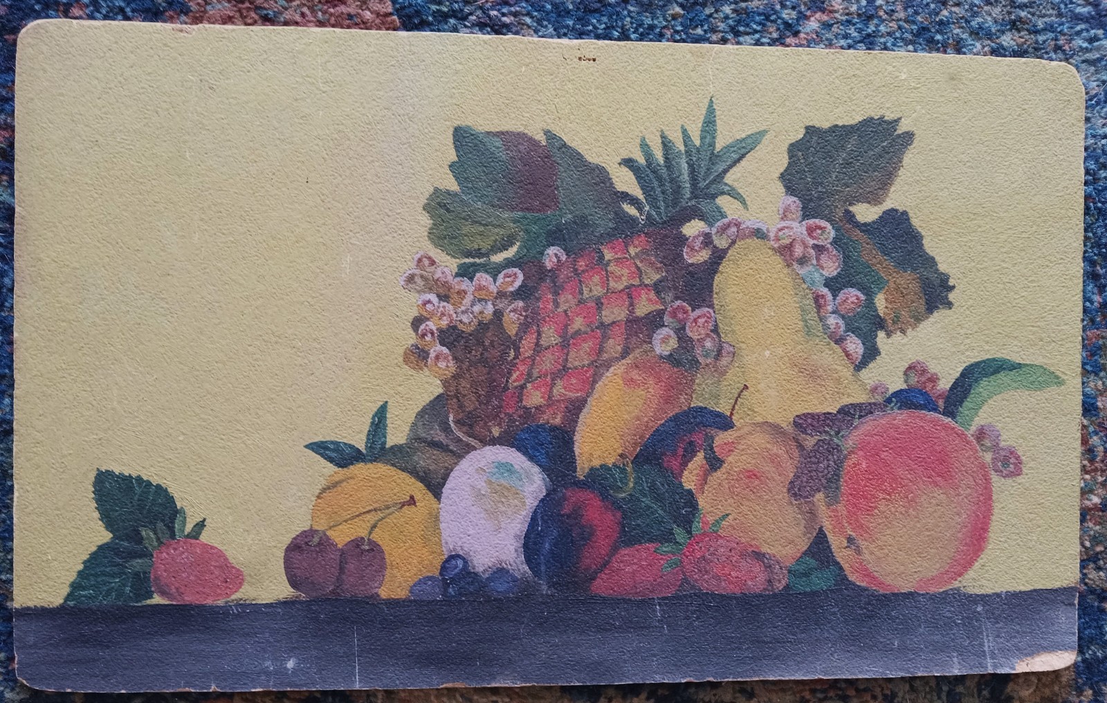 Antique Still Life Primitive American Folk Art Fruit Oil Painting