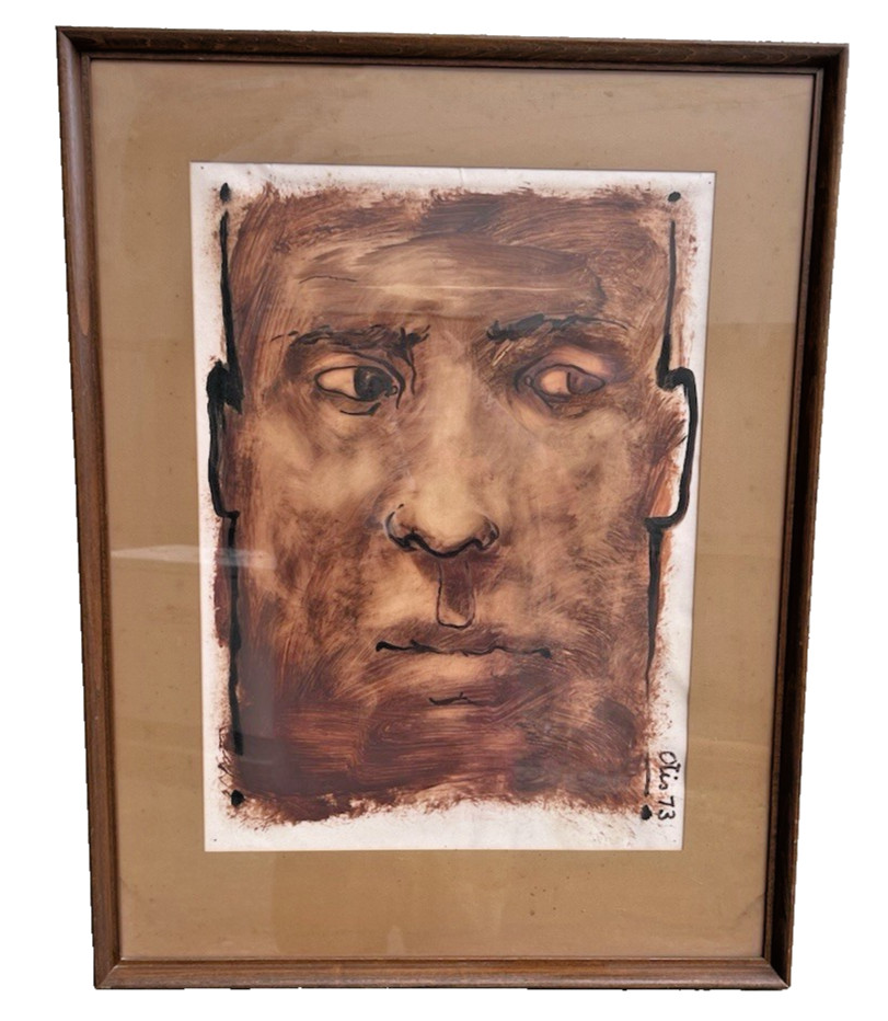 Otis Huband 1973 Original Expressionist Portrait Drawing Signed & Dated