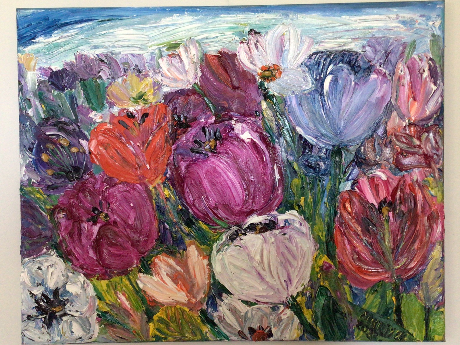 Tulips garden .Original Oil Pairing