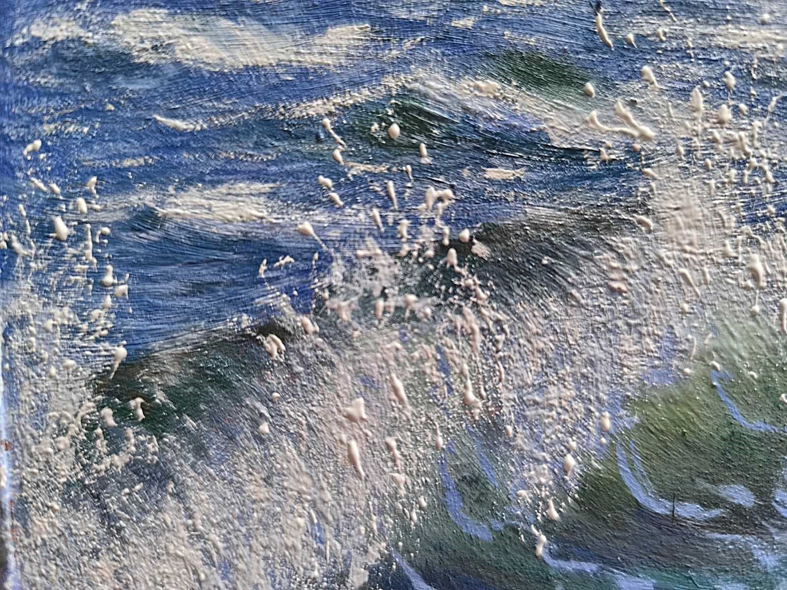 SEA WAVES TEXTURED IMPASTO Original Arts OIL Painting Landscape Gift Seascape A5